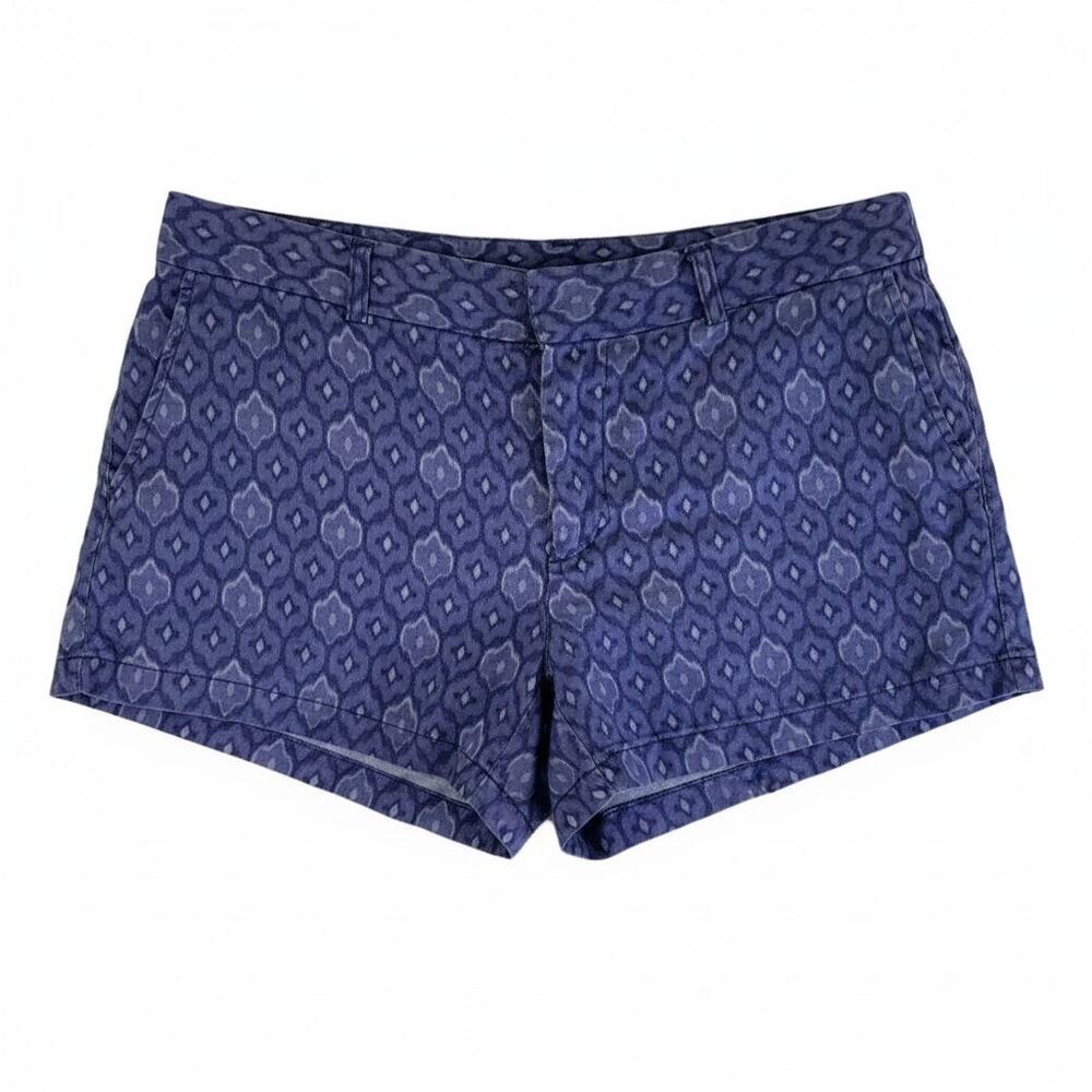 Cynthia Rowley Womens 100% Linen Printed Shorts Blue 10 Summer Lightweight Boho